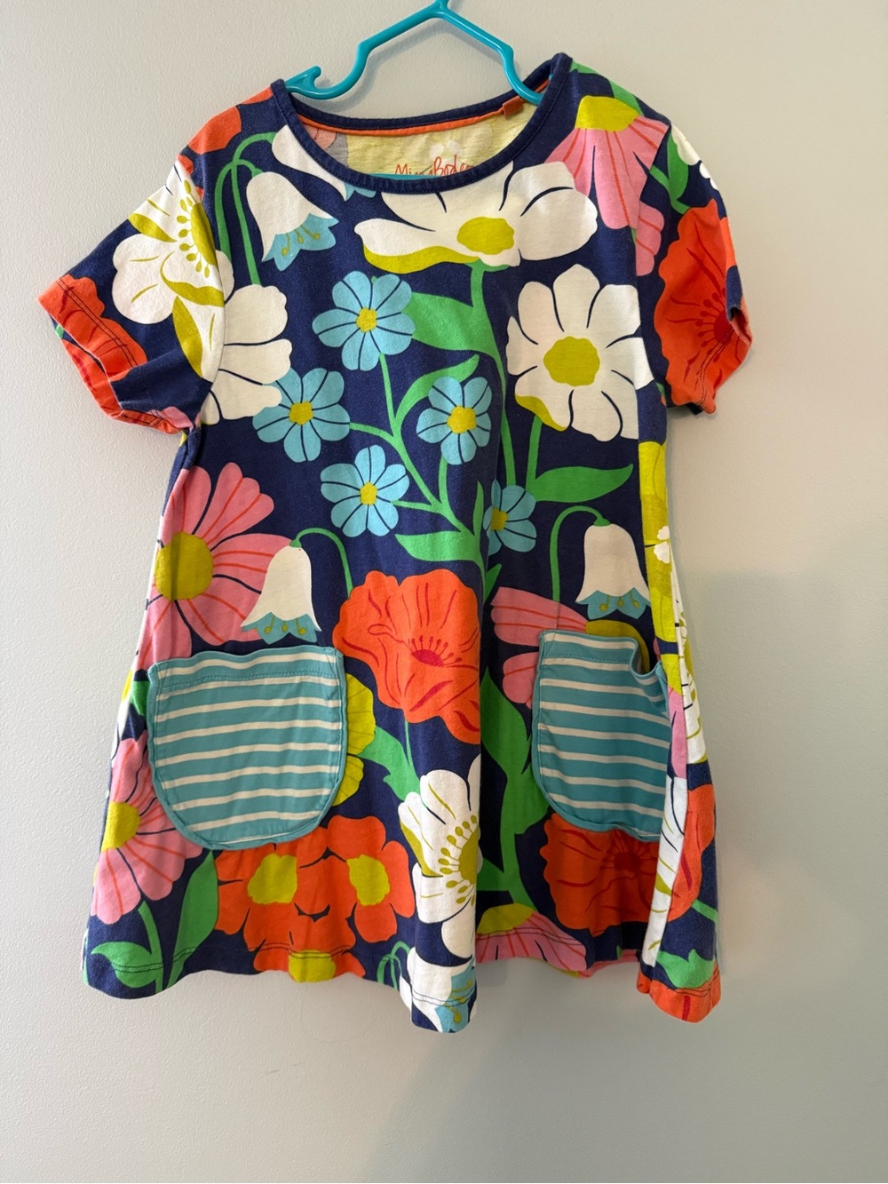 Mini Boden floral print short sleeved tunic dress size 9-10